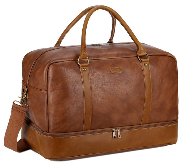 BAOSHA Leather Duffel Bag, Weekend Travel Bag With Shoe Compartment