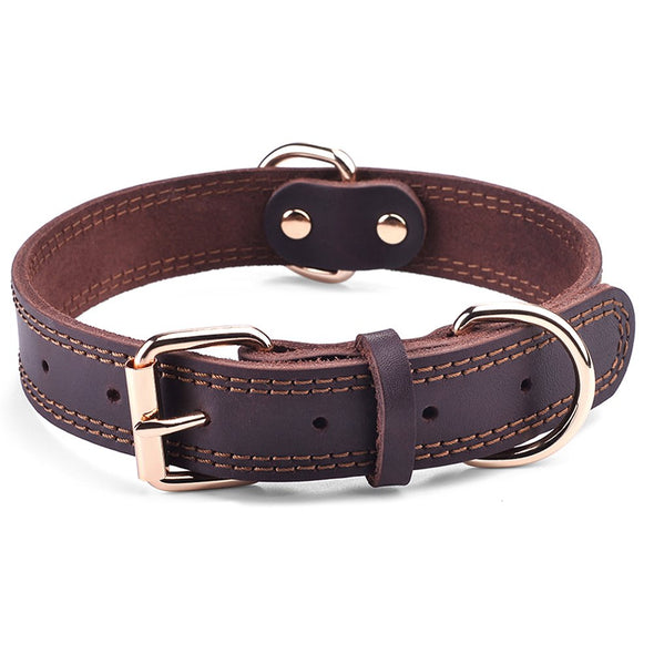 DAIHAQIKO Genuine Leather Heavy Duty Dog Collar for All Breeds, L: 1.2" W for 17"-23" Neck, Dual Stitch