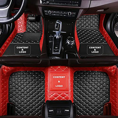 TOBILE Custom Personalized Leather Car Floor Mats Set (Black+Red)