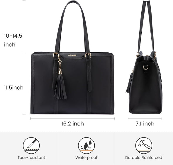 Laptop Tote Bag for Women,15.6 Inch Canvas Leather Computer Bag with Clutch Purse for Business, Travel, Casual