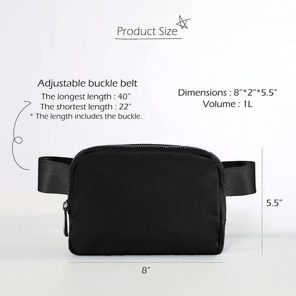 Unisex Mini Belt Bag with Adjustable Strap Small Fanny Pack for Workout Running Traveling Hiking, Black