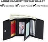 Men'S Leather Trifold Wallet with Folded ID Windows,12 Card Slots & 2 Note Pockets(Plain Black)