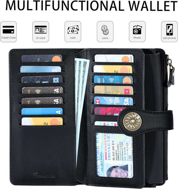 Wallets Women RFID Large Capacity Luxury Waxed Leather Clutch Wallet Multi Card Organizer