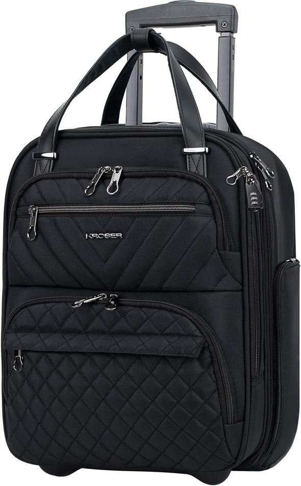 Carry on Underseat Multi-Functional, 16-Inch Underseater Lightweight Overnight Suitcase for Men Women, Black