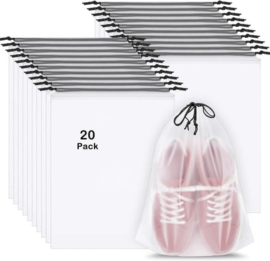 20 Pack Shoe Bags for Travel, 15.7" X 11.8" Clear Travel Shoe Bags for Packing, Large Waterproof Portable Drawstring Travel Shoe Storage Bag Travel Essentials Women for and Men