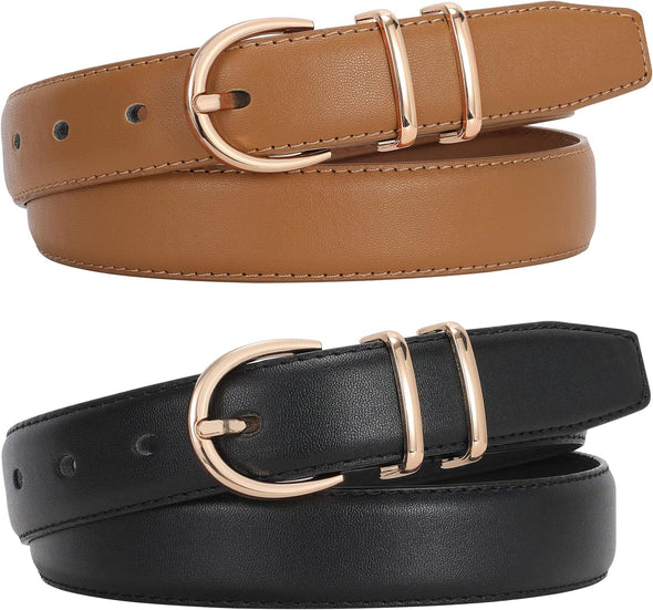 Women Leather Belt for Jeans Fashion Ladies Belts for Pants Dresses with Gold Buckle