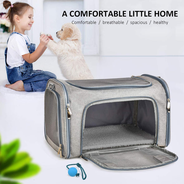 Cat, Dog Carrier for Small Medium Cats Puppies up to 15 Lbs, TSA Airline Approved Carrier Soft Sided, Collapsible Travel Puppy Carrier - Grey