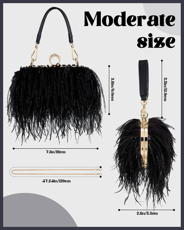 Women Ostrich Feather Tote Bag Fluffy Purse Clutch Feather Evening Handbag for Wedding Anniversary Party