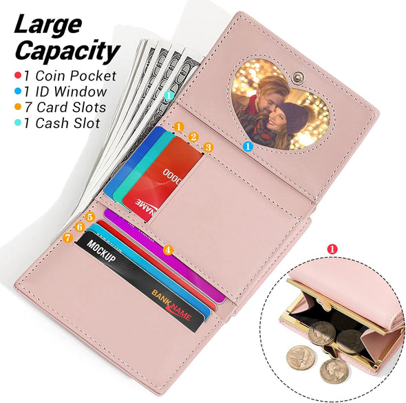 Wallet Card Holder, Small Bifold RFID Blocking Purse, Cute Small Leather Pocket Wallet for Women, Girls, Ladies (Baby Pink)