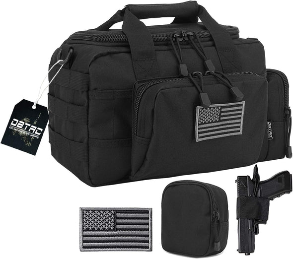 DO MORE & BE MORE Gun Case Bag Small | Tactical 2-Pistol Bag Handgun Duffle Bag with Lockable Zipper for Shooting Range Outdoor Hunting | US Flag Patch + MOLLE Pouch + Universal Holster Included