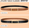 Skinny Reversible Belts for Women, Two-In-One Women Thin Belt for Dresses Jeans Pants with Gold Buckle