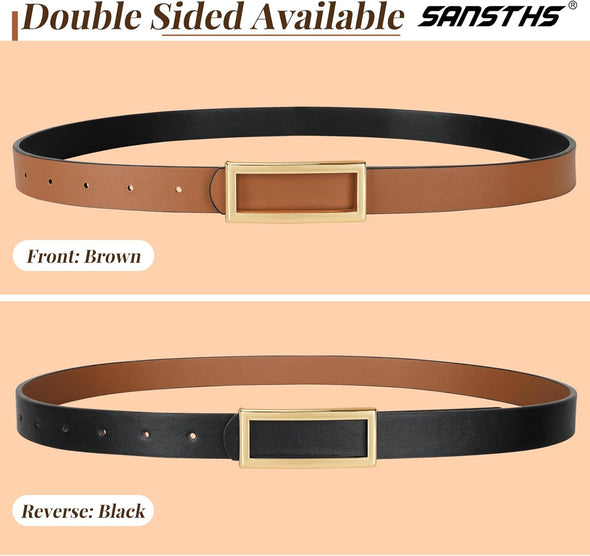 Skinny Reversible Belts for Women, Two-In-One Women Thin Belt for Dresses Jeans Pants with Gold Buckle