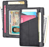 Slim Wallet RFID Front Pocket Wallet Minimalist Secure Thin Credit Card Holder (Black Leather and Grey Cloth)