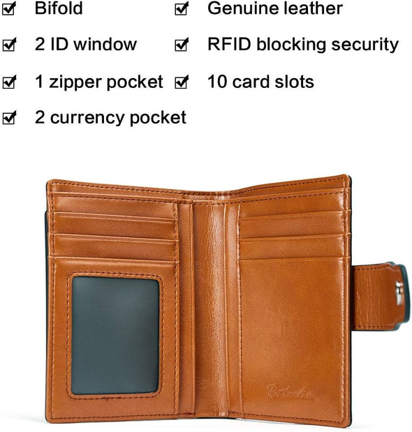 Women Leather Wallet RFID Blocking Small Bifold Zipper Pocket Wallet Card Case Purse with ID Window