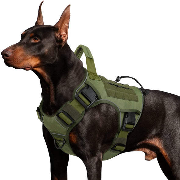 WINGOIN Adjustable Heavy Duty No Pull Tactical Dog Harness with Handle & Reflective -Green,L