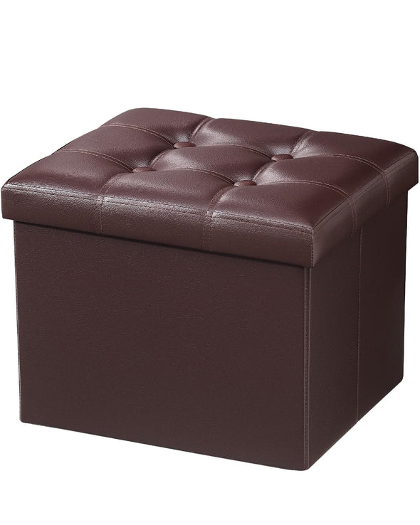 AmasSmile Storage Ottoman, 17 inch Folding Leather Foot stool - Brown