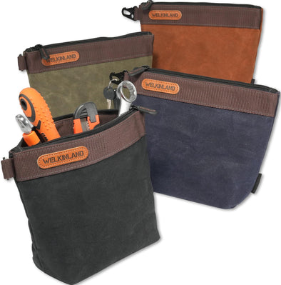 WELKINLAND Heavy-Duty Waxed Canvas tool pouch with zip, 4PCS-Set, 10Inch