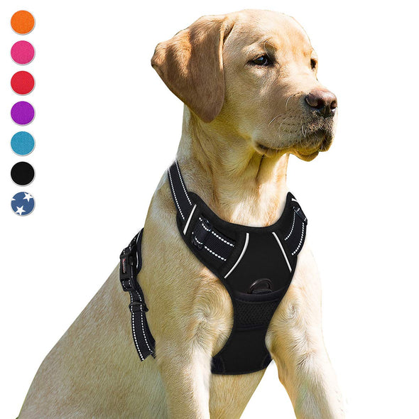 BARKBAY No Pull Dog Harness with Front Clip and Reflective Handle for Large Dog, Black L