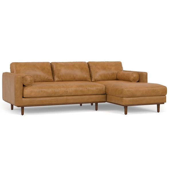 SIMPLIHOME Morrison Mid Century Full Grain Leather, Right Sectional 102 Inch Wide Sofa in Sienna Full Grain Leather, Pure - Aniline Leather, For the Living Room and Family Room