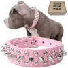 TEEMERRYCA Adjustable Leather Spiked Studded Dog Collars with Squeak Ball, Pink-L,15"-18.5"