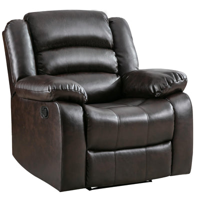 ANJ Faux Leather Manual Sofa Recliner with Overstuffed Arm and Back - Dark Brown