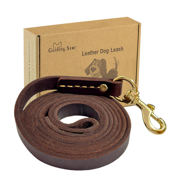 Guiding Star Leather Heavy Duty Dog Leash for Large & Medium Dogs, 6ftx3/4inch, Brown