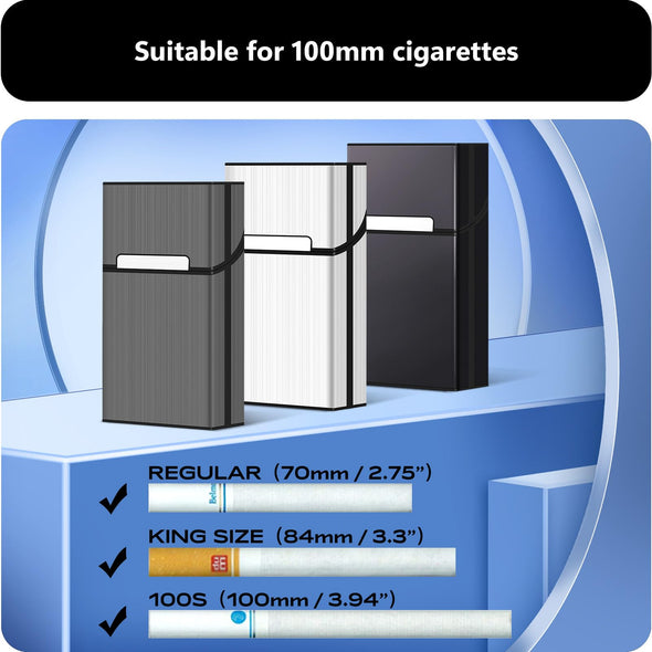 roygra 100mm, 20-Capacity Aluminum Magnetic Cigarette Case Set of 3