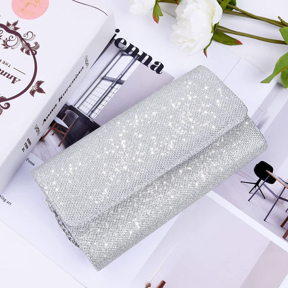 OSDUE Rhinestones Evening Bag, Sparkling Envelope Bag with Detachable Chain