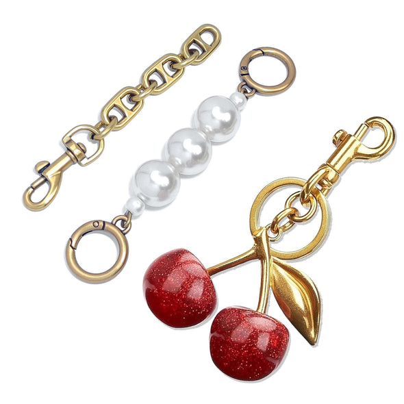 Nalefow 3PCS Bag Charms Cherry Keychain/ Pearl /Bag Extender Chain