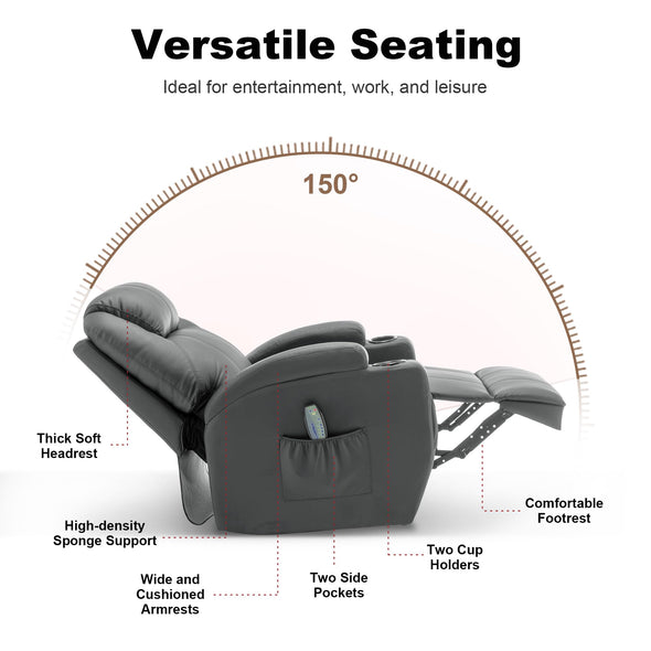 Korser Manual Swivel Recliner Chair with Massage and Heat, Remote Control and Cup Holder