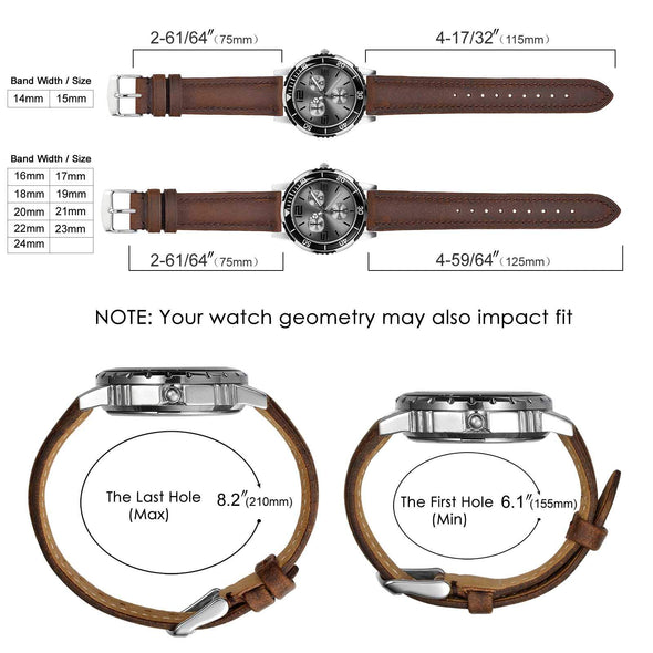 BISONSTRAP Vintage Crazy Horse Leather Watch Band with Stainless Steel Buckle