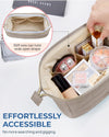 Makeup Bag Travel Toiletry Bag, Puffy Padded Make up Bags for Women Makeup Organizer Case, Wide-Open Pouch Purse Travel Essentials Toiletries Accessories Brushes, Camel