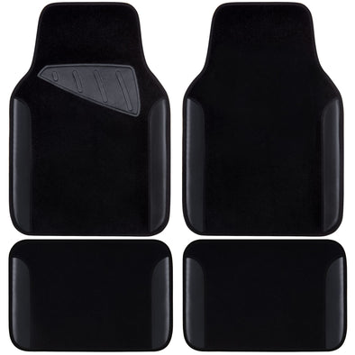 CAR PASS Faux Leather Car Floor Mats with Anti-Slip Nibbs Backing & Driver Heel Pad, Set of 4pcs Black