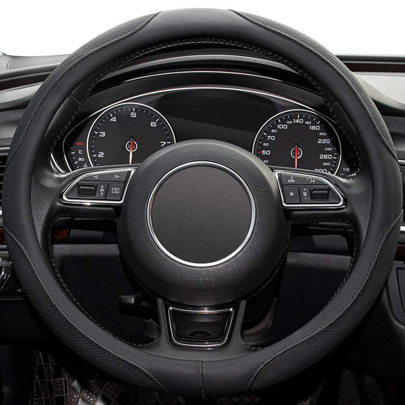 Xizopucy Car Anti-Slip Steering Wheel Cover,14.5-15 Inch Black Universal Microfiber Leather Covers