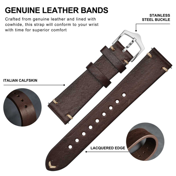 BISONSTRAP Hand-Stitched Leather Watch Bands for Men with Quick Release