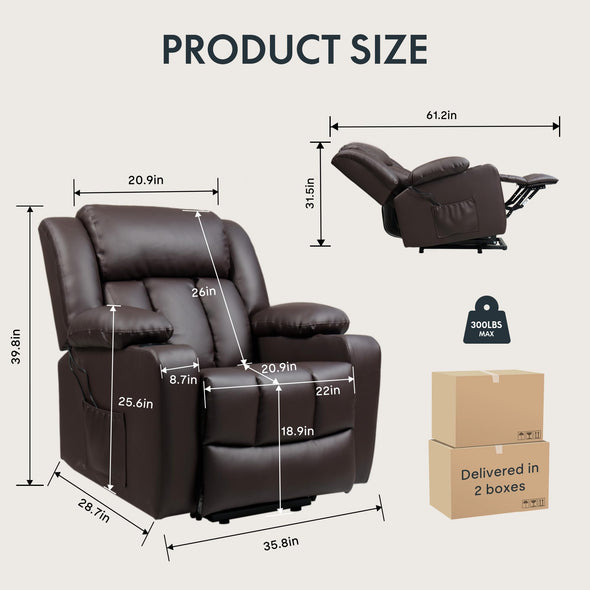 FLEXISPOT Power Lift Leather Recliner Chair Sofa for Elderly, With Massage & Heat, Cup Holders