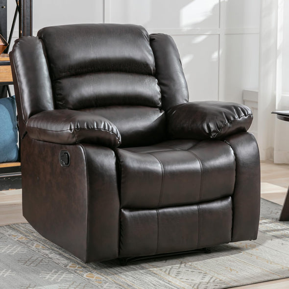 ANJ Faux Leather Manual Sofa Recliner with Overstuffed Arm and Back - Dark Brown