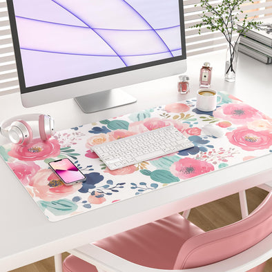 Colorful Star Pink Desk Pad, PU Leather Mousepad, 31.5" x 15.7"