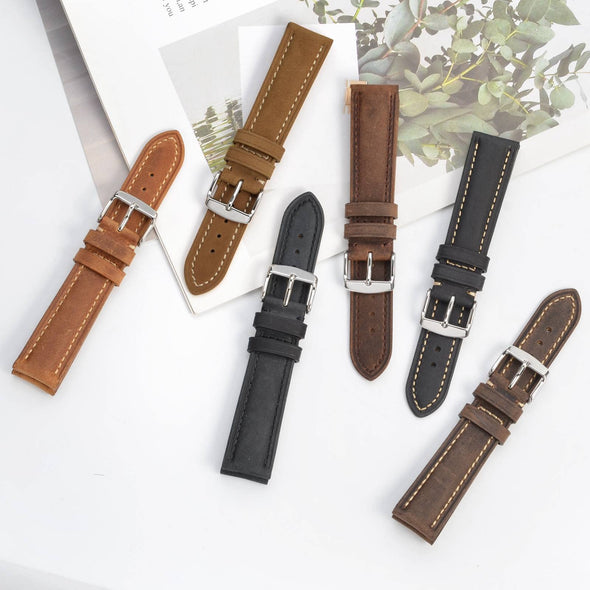 BISONSTRAP Vintage Crazy Horse Leather Watch Band with Stainless Steel Buckle