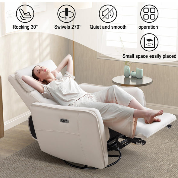 ANJ Power Swivel Recliner Chair, Glider Rocker Recliner with USB Port Beige