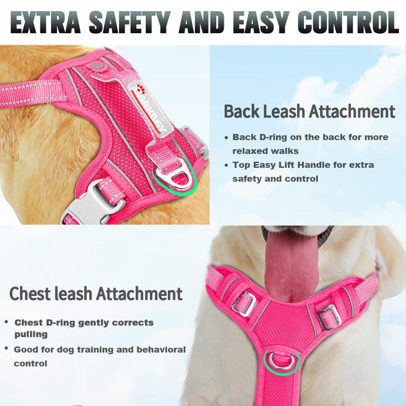 BARKBAY No Pull Reflective Dog Harness with Front Clip Easy Control Handle & ID tag Pocketfor -Pink,L