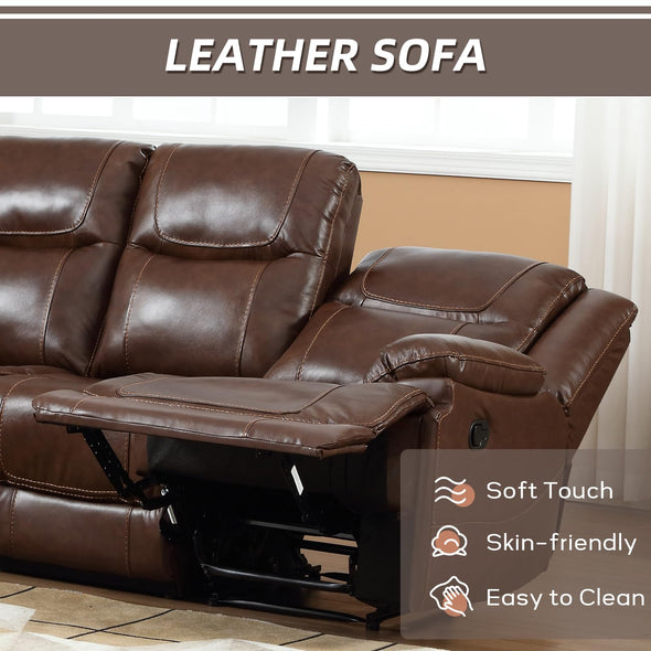 EBELLO Genuine Leather Manual Loveseat Recliner, Reclining Sofa Chair with Cup Holder, Hidden Storage, Couch Set for Living Room, Bedroom Furniture,Meeting Room, Brown (Loveseat)