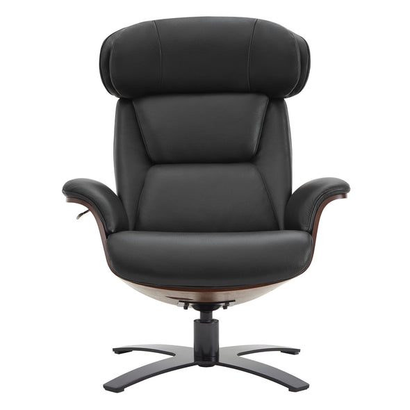 CHITA Genuine Leather Reclining Swivel Chair with Adjustable Headrest and Ottoman Black