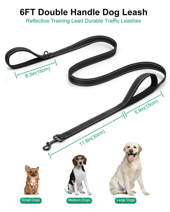 CHENEDY Heavy Duty Double Handle Dog Leash, Reflective Training Lead - 6FTBlack