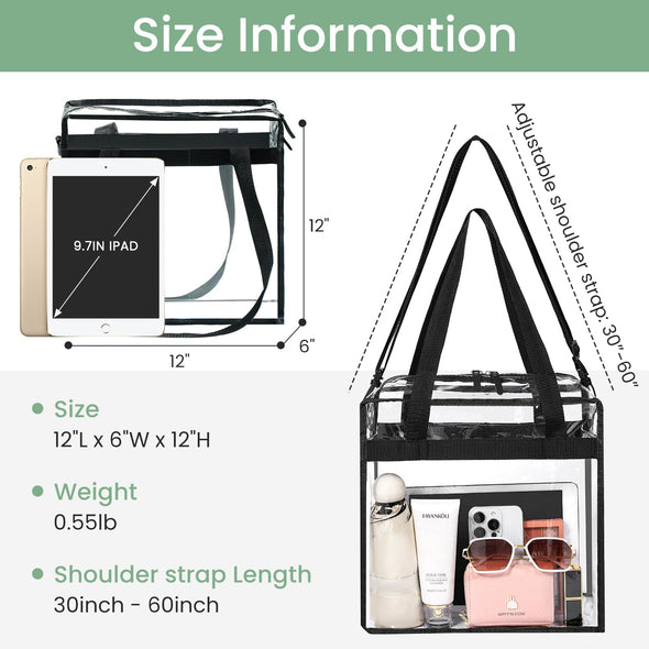 BAGAIL Clear Tote Bag with Zipper, Adjustable Crossbody Bag