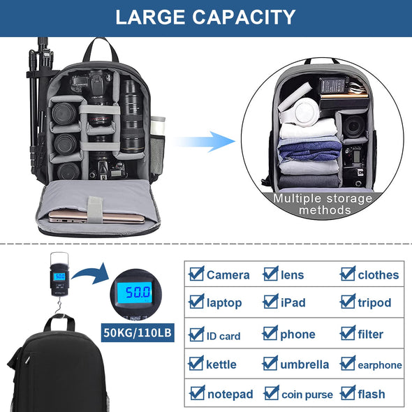 Cwatcun Waterproof Camera Backpack for DSLR, Mirrorless - for Sony, Canon, Nikon Camera and Lens Accessories