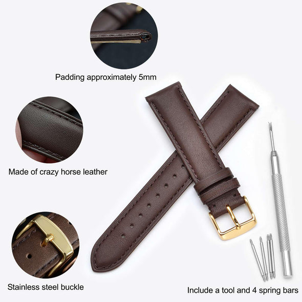 WOCCI Vintage Leather Watch Bands with Stainless Steel Golden Buckle