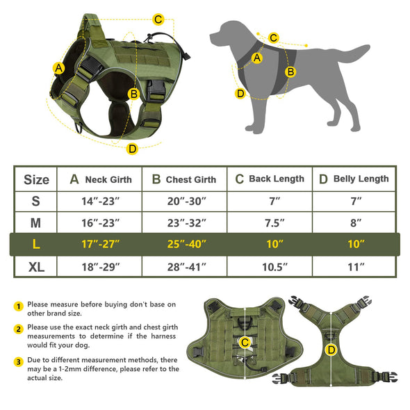 WINGOIN Adjustable Heavy Duty No Pull Tactical Dog Harness with Handle & Reflective -Green,L