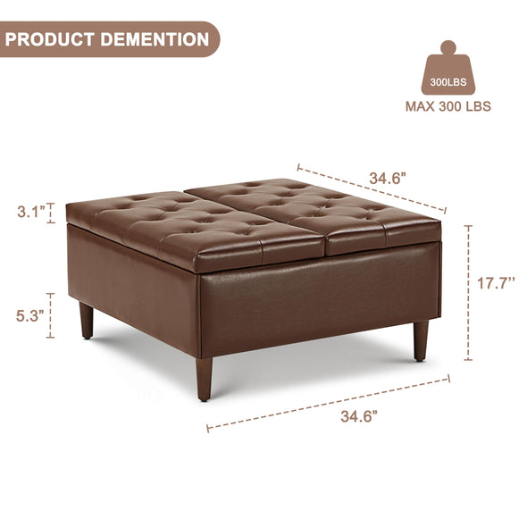 Weture 35 Inch Large Leather Storage Ottoman with Lift Top &Tufted Upholstered - Brown