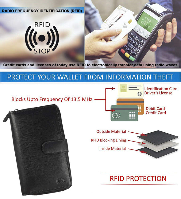 Mou Meraki Leather RFID Blocking Checkbook Wallets, Clutch Wallets For Women